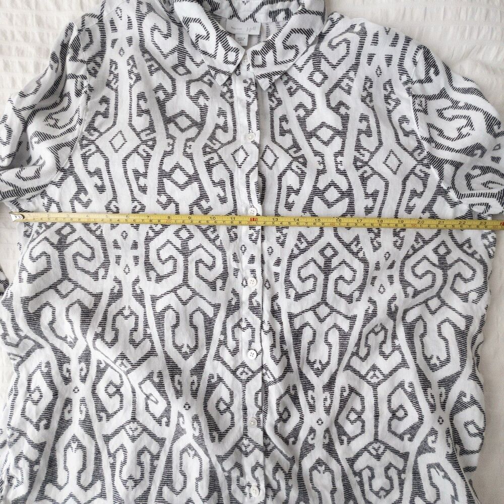 J Jill Love Linen White & Black Patterned Button Up Size L Coastal Lagenlook - Picture 9 of 12